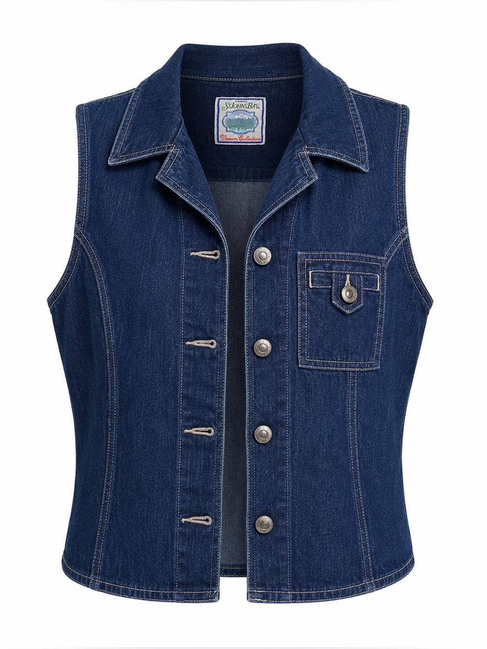 VTG St. John’s Bay Denim Collection Vest M 100% Cotton Dark Wash Utility Y2K